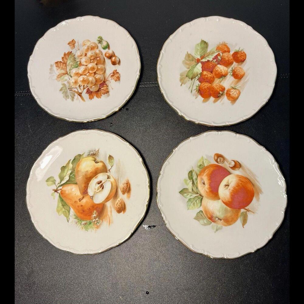 Golden Crown E&R 1886 Schumann Arzberg Bavaria Vintage 1960s 4 Fruit Plates